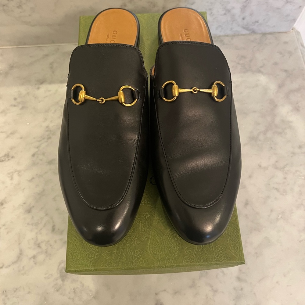 NEW GUCCI Black Leather Slipper / Mule Size 42
